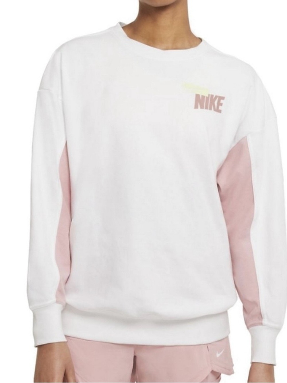 Nike Women's White Crewneck Sweatshirt with Pink Side Panels